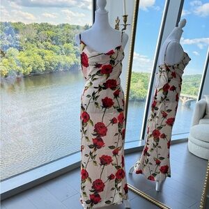 Rose Satin Cowl Neck Dress